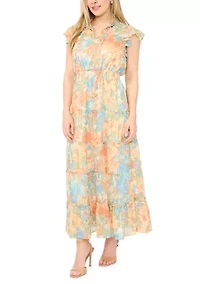 Petite Smocked Tie Waist Maxi Dress