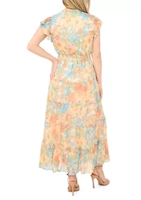 Petite Smocked Tie Waist Maxi Dress