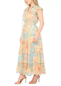 Petite Smocked Tie Waist Maxi Dress