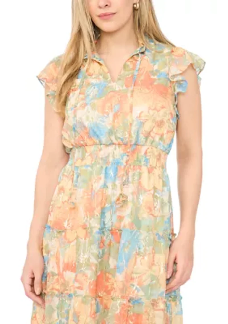 Petite Smocked Tie Waist Maxi Dress