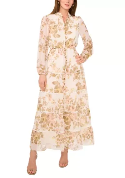 Petite Long Sleeve Tiered Ruffle Maxi Dress