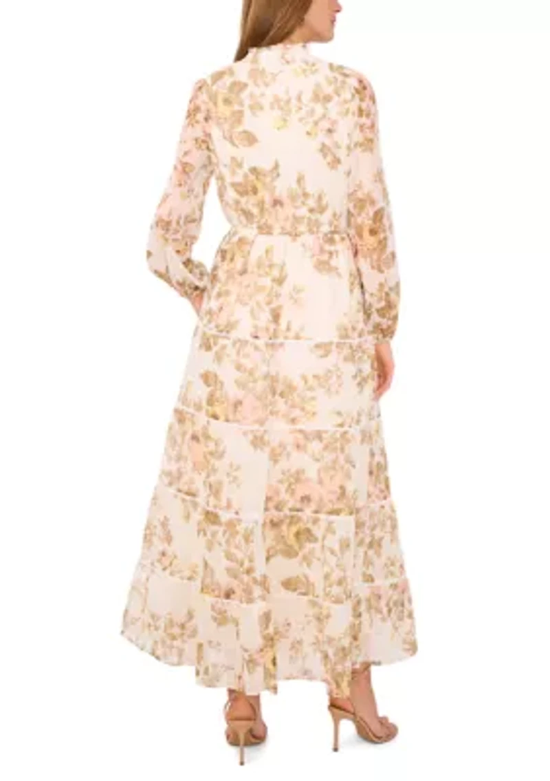 Petite Long Sleeve Tiered Ruffle Maxi Dress