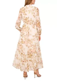 Petite Long Sleeve Tiered Ruffle Maxi Dress