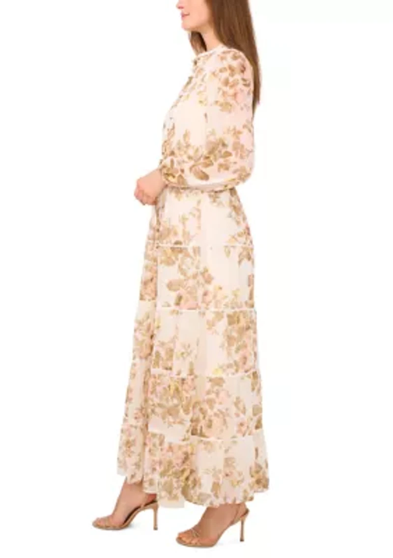 Petite Long Sleeve Tiered Ruffle Maxi Dress