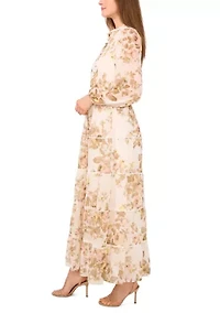 Petite Long Sleeve Tiered Ruffle Maxi Dress