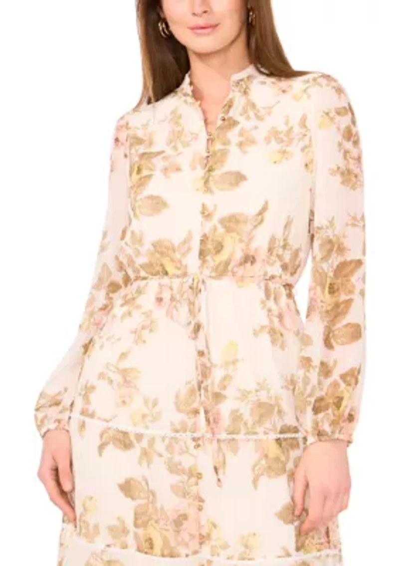 Petite Long Sleeve Tiered Ruffle Maxi Dress