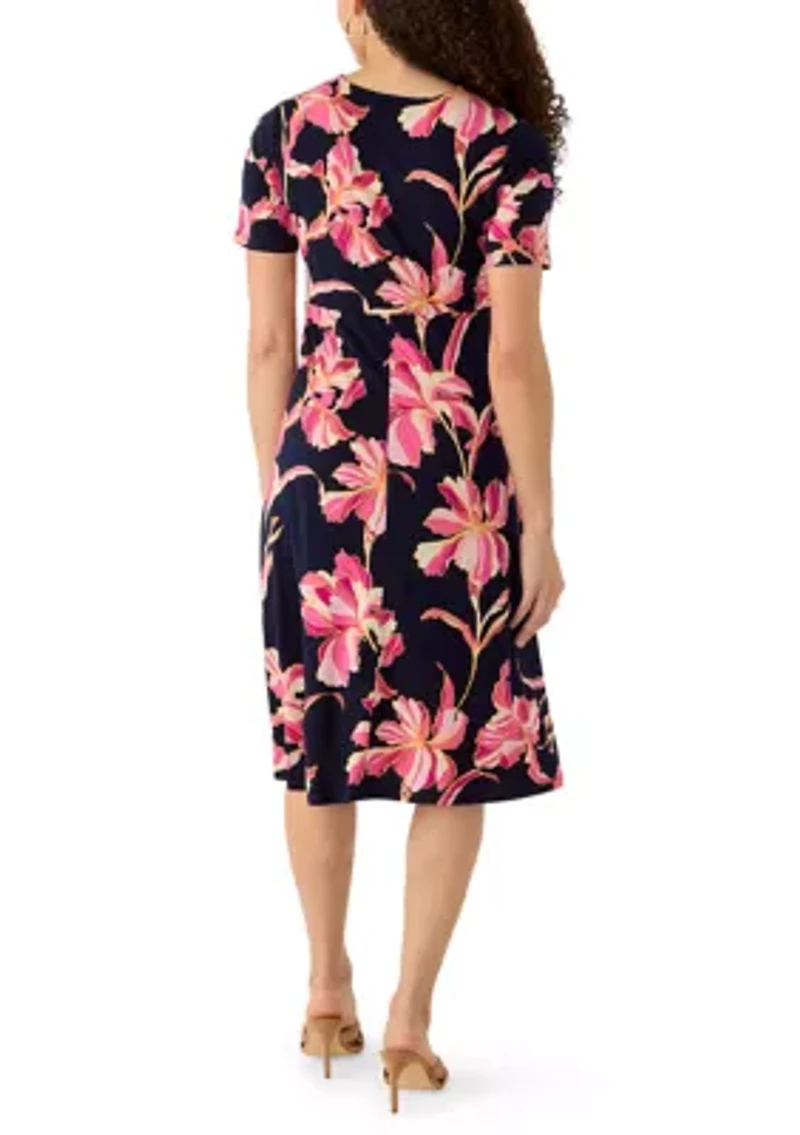 Petite V-Neck Twist Front Midi Dress