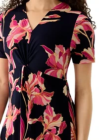 Petite V-Neck Twist Front Midi Dress