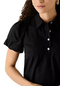 Petite Button Collar Dress with Back Vent