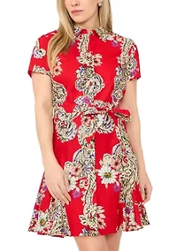 Petite Button Collar Belted Short Shirtdress