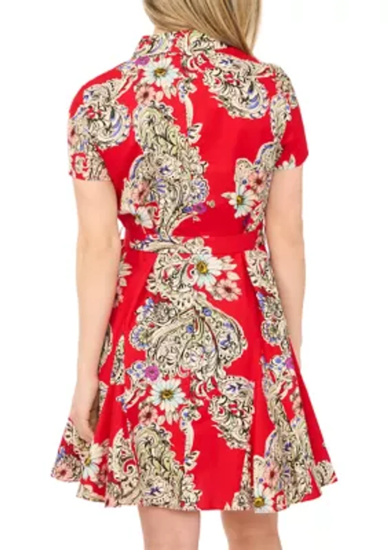 Petite Button Collar Belted Short Shirtdress