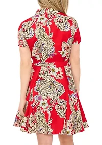 Petite Button Collar Belted Short Shirtdress
