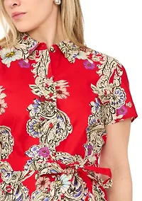 Petite Button Collar Belted Short Shirtdress