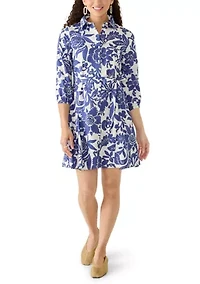 Petite Long Sleeve Tie Waist Dress with Godets