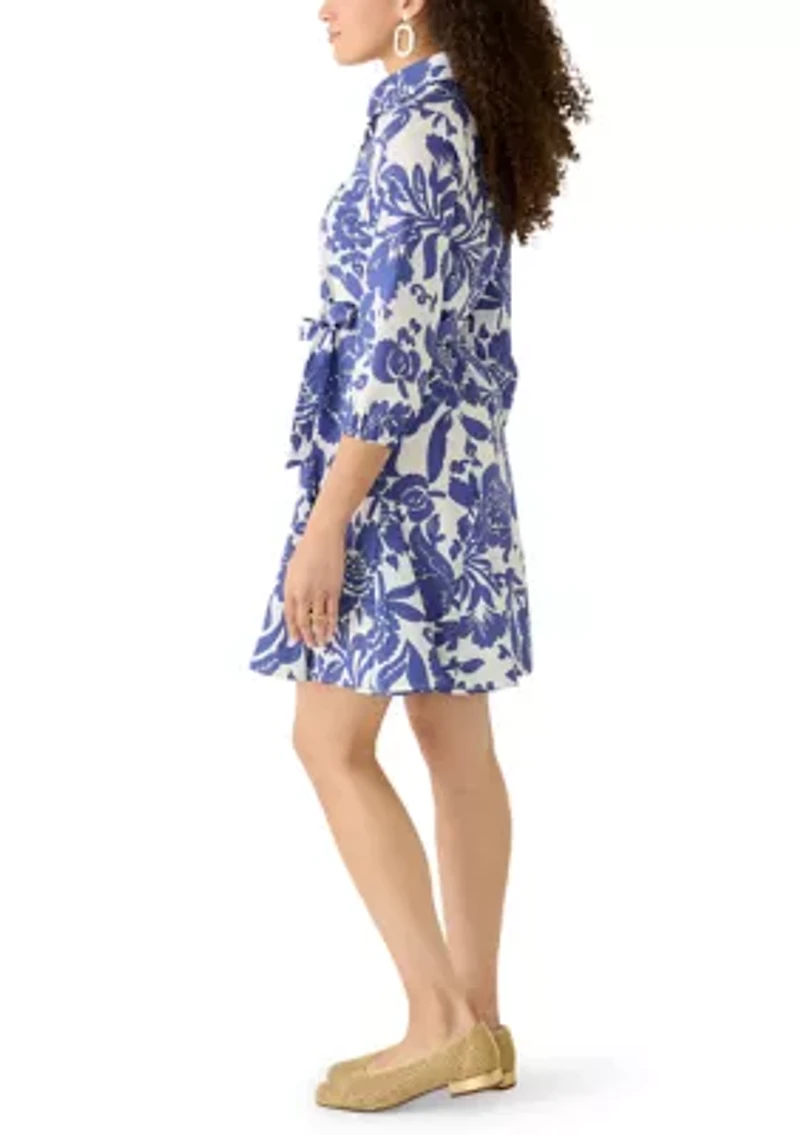 Petite Long Sleeve Tie Waist Dress with Godets