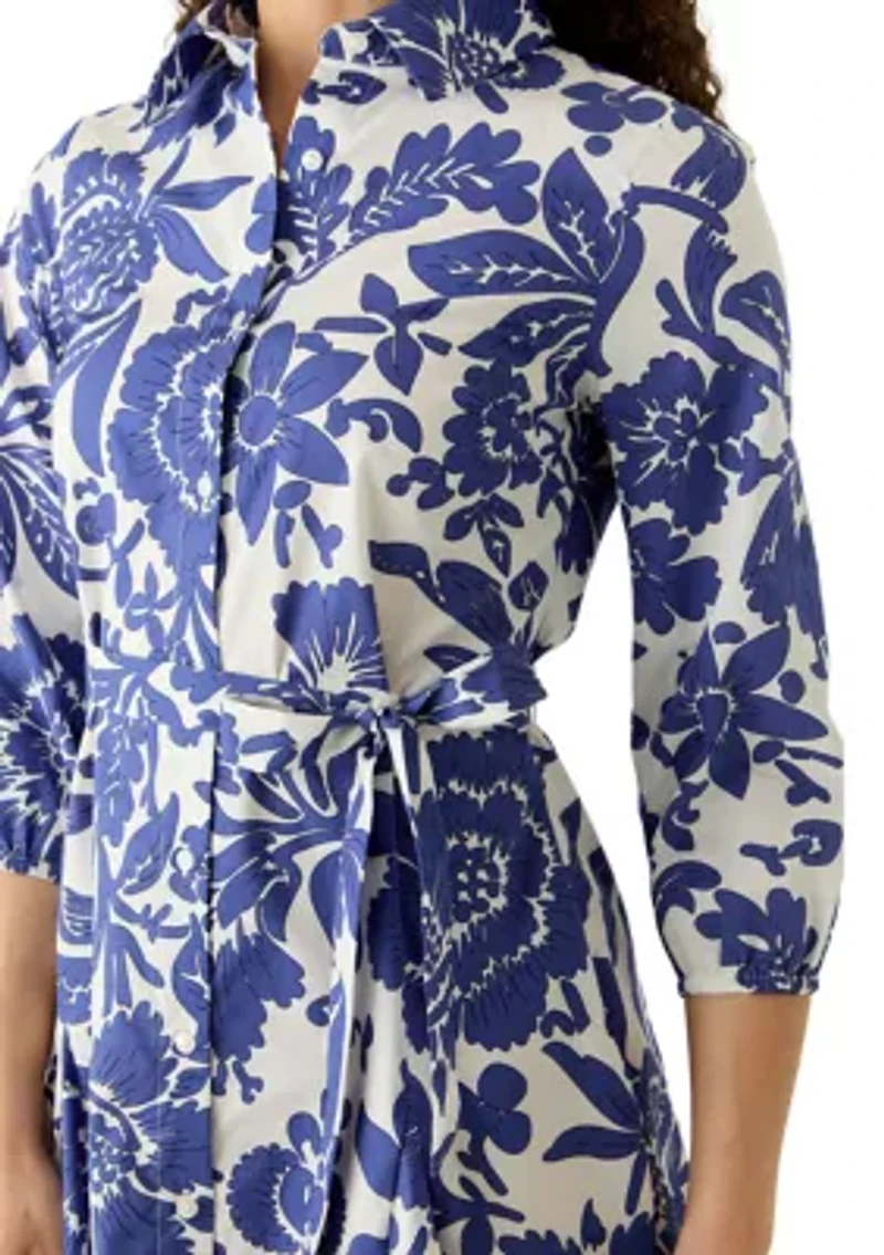 Petite Long Sleeve Tie Waist Dress with Godets