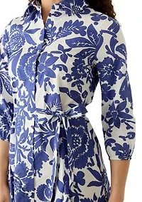 Petite Long Sleeve Tie Waist Dress with Godets