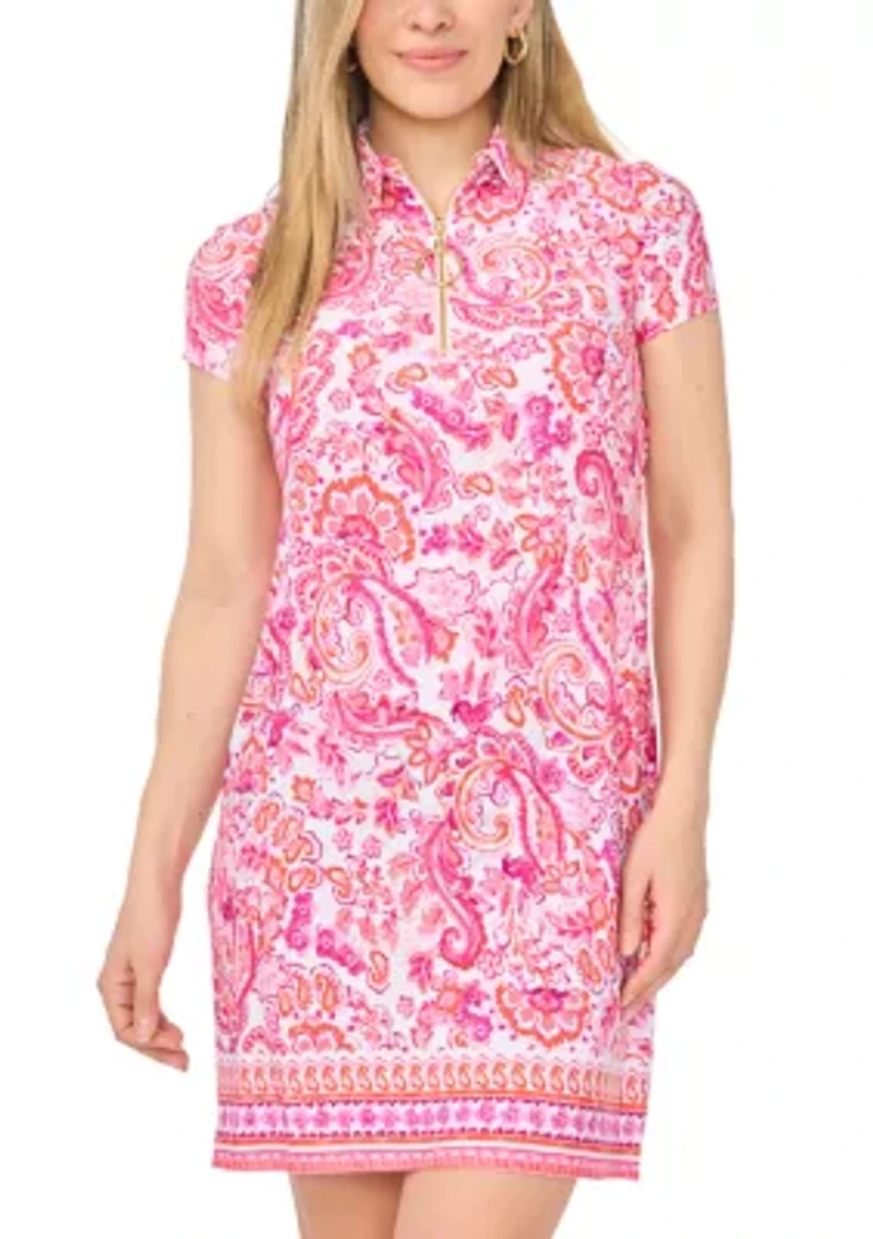 Petite Short Sleeve Polo Collar Flare Dress