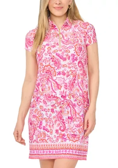 Petite Short Sleeve Polo Collar Flare Dress