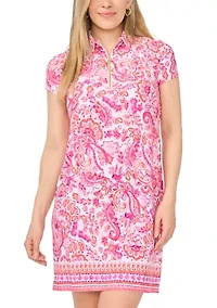 Petite Short Sleeve Polo Collar Flare Dress