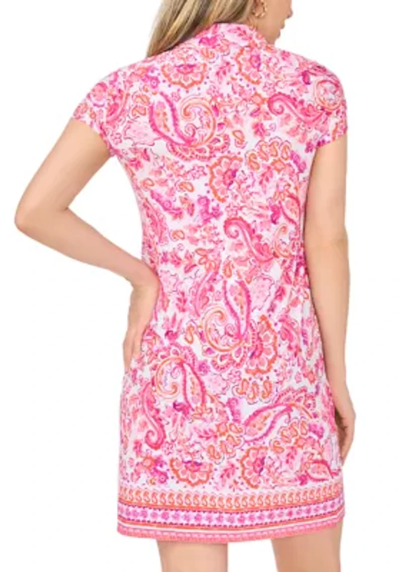 Petite Short Sleeve Polo Collar Flare Dress
