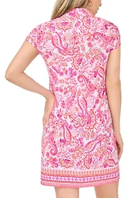 Petite Short Sleeve Polo Collar Flare Dress