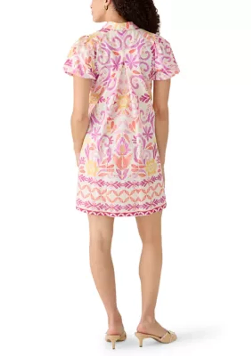 Petite Short Sleeve Button Collar Dress
