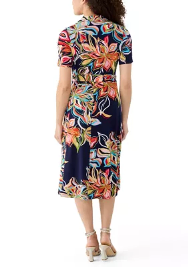 Petite Collard V-Neck Zip Up Midi Dress