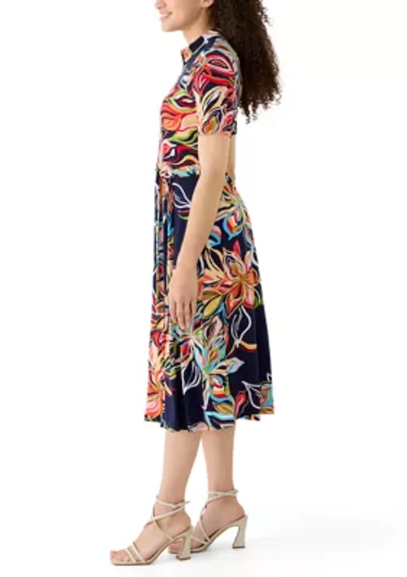 Petite Collard V-Neck Zip Up Midi Dress