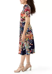 Petite Collard V-Neck Zip Up Midi Dress