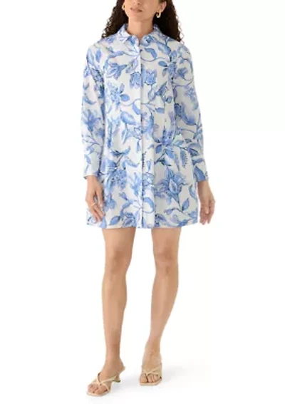 Petite Long Sleeve Button Front Cuffed Dress