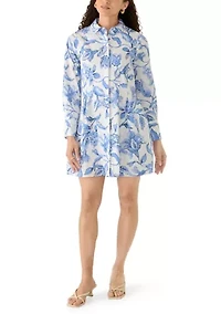 Petite Long Sleeve Button Front Cuffed Dress