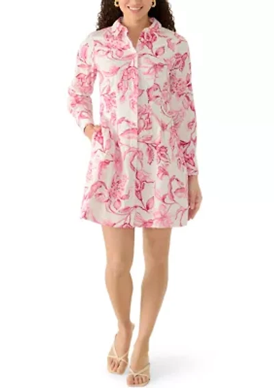 Petite Long Sleeve Button Front Cuffed Dress