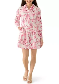 Petite Long Sleeve Button Front Cuffed Dress