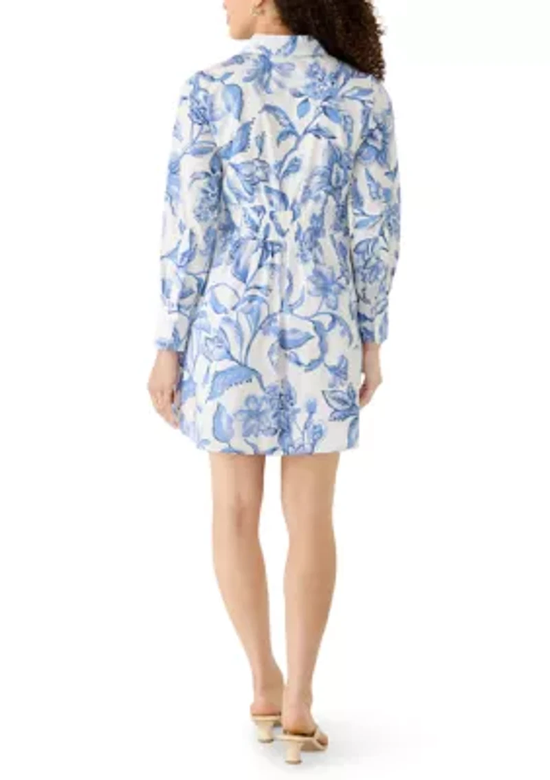 Petite Long Sleeve Button Front Cuffed Dress