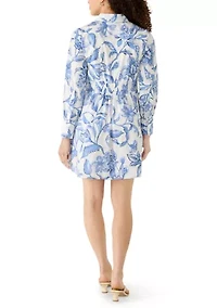 Petite Long Sleeve Button Front Cuffed Dress