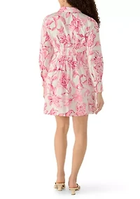 Petite Long Sleeve Button Front Cuffed Dress