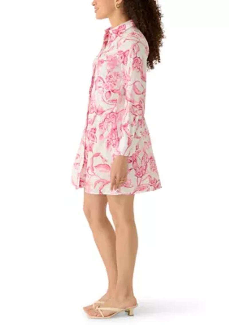 Petite Long Sleeve Button Front Cuffed Dress