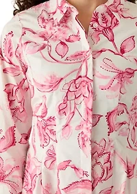 Petite Long Sleeve Button Front Cuffed Dress