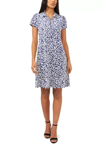 Petite Short Sleeve Collared Zip Dress