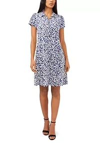 Petite Short Sleeve Collared Zip Dress