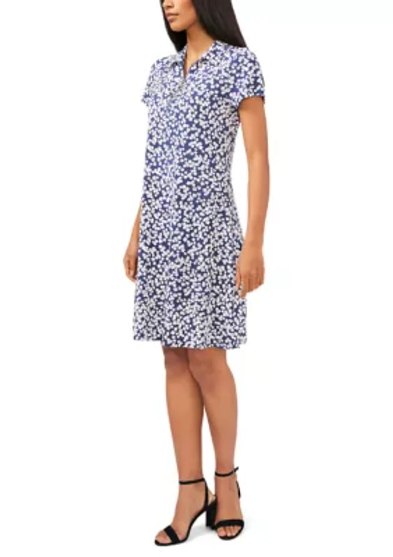 Petite Short Sleeve Collared Zip Dress