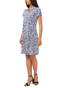 Petite Short Sleeve Collared Zip Dress