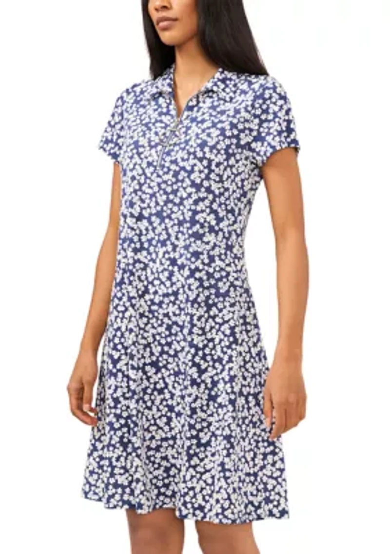 Petite Short Sleeve Collared Zip Dress