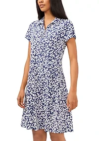 Petite Short Sleeve Collared Zip Dress