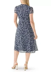 Petite Short Sleeve Pintuck Print Midi Dress