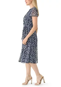 Petite Short Sleeve Pintuck Print Midi Dress