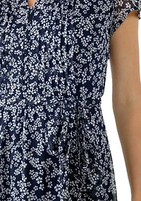 Petite Short Sleeve Pintuck Print Midi Dress