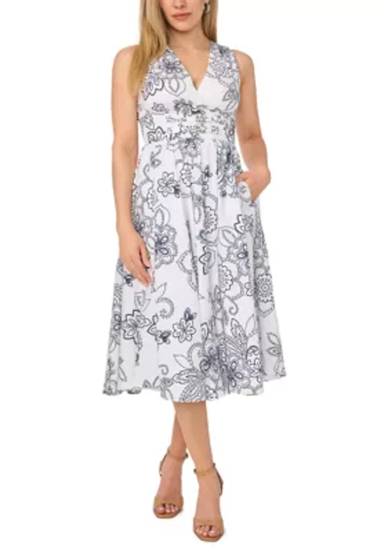 Petite Sleeveless Collared Belted Midi Dress