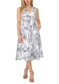 Petite Sleeveless Collared Belted Midi Dress